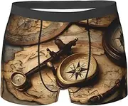 [YANYU] Compass and Old World Map Print Stylish Men Briefs Breathable Stretch Lightweight Comfortable for All Day Wear