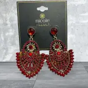 Nicole Miller Gold/Red Dangle Drop Post Back Earrings-NWT