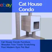 Cat House Condo Furniture Wooden Tree Tower Scratching Post Modern Gym Pet Bed