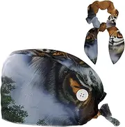 [YTYVAGT] Scrub Caps Women,Scrub Hats Suitable for Women,Forest Animal Portrait Tiger
