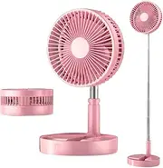 Portable Standing Fan/Folding USB Desk Fan/Telescopic Floor Fan, 7200mAh Rechargeable Cooling Fan Personal Table Fan Quiet, Adjustable Height 36-97.5cm, for Home Office Tent Outdoor Camping Pink