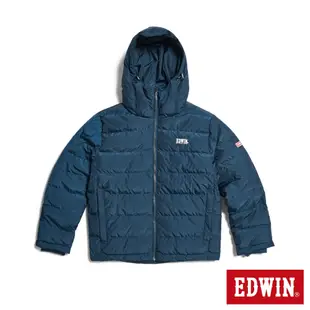 EDWIN 紅標連帽羽絨外套-男-灰藍色