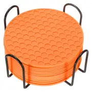 12 Pcs Silicone Coasters with Holder, 4 Inch Round Coaster for Drink, Orange