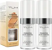 2 Pack TLM Flawless Colour Changing Foundation,Warm Skin Tone Foundation liquid Base Nude Face Moisturizing Liquid Cover Concealer,Concealer Cover Cream (30mlx2)