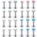 6pc Opal CZ Labret 6mm-12mm Bar Monroe Lip Ear Stud Internal Thread Piercing Set