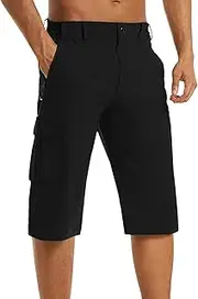 [Generic] Long Cotton Shorts for Men Walking Shorts Outdoor Thin Work Climbing Capris Shorts with Multi Pockets Adjustable Athletic Shorts