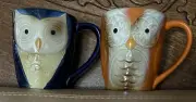 Owl Coffee Cups Gibson Elite Couture 16 oz Blue Tan Orange Coffee Tea Cups (2)