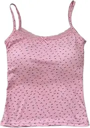 [Ztexkee] Girls Casual Cami Floral Printed Crop Top Stretchy Cami Crop Top Built in Bra Slim Shirt Top Camisole for Women Girl