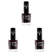3x Rimmel London 12ml Step 1 Super Gel Nail Polish Quick Dry 064 Plum Pudding