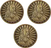 Jesus Coin, Bulk Pack of 3, Head of Christ by Warner Sallman Challenge Coin, Easter Handout, KJV Bible Verse Prayer Token, Antique Gold Plated Catholic and Christian Religious Jesus Picture Coin