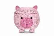 Large Pig Rattan Storage Basket Decor Hand Woven Shelf Organizer Wicker Piggy