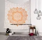Gold Ombre Mandala Tapestry Wall Hanging Handmade Throw Queen Cotton Bedspread
