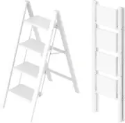 4 Step Ladder,Aluminum Lightweight Folding 4 Step Stool with Anti-Slip Wide Peda