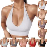 Women's Halterneck Sports Bra Backless Deep V Neck Sports Bustier Padded Sexy