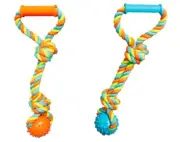 Rope and Rubber 15 Inch Dog Toy Dental Hygene Nubs Plastic Handle Toss Fetch Tug