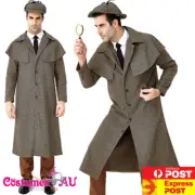 Mens Sherlock Holmes Costume Detective Book Week Halloween Victorian Outfit