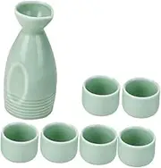 7pcs Japanese Sake Serving Set Delicate Ceramics Wine Bottle Cups Elegant Plum Green Design for Tea Sake for Entertaining Home Bar