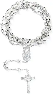 [Me Plus] 6mm CCB Beads Alloy Crucifix Cross Pendant Rosary Catholic Necklace 20"
