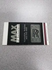 Rolls Royce Matchbook Cover Max Switzerland Scottsdale Arizona AZ Black Silver