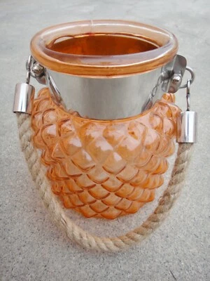 6" H Orange Glass Jar In Pine Apple Design With Hanging Jute Rope