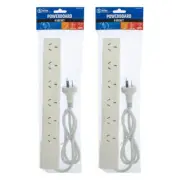 2x The Brute Power Co 6 Socket 1m 10A Board Outlet/Strip Cord/Cable Port White