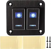 Grcfumo 1 Pc Rocker Switch Panel, Rocker Switch Panel, ON Off Blue Backlit Aluminum Alloy Anodize Black Brushed for Car Boat Truck RV