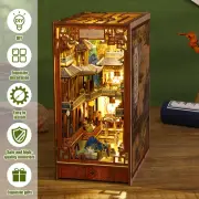 DIY Book Nook Kit 3D Wooden Puzzle Bookshelf Insert Decor with LED Sensor TowqW