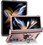 Asuwish Compatible with Samsung Galaxy Z Fold 4 5G 2022 Case and Stand Ring Holder Magnetic Kickstand Cell Accessories Phone Cover for Gaxaly ZFold4 Z4 Fold4 4Z ZFold45G for Women Men Rose Gold