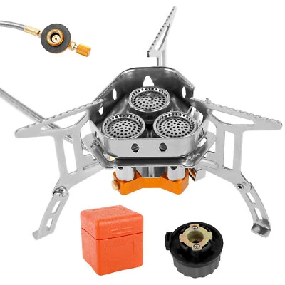 5800W Camping Gas Stove Windproof Mini Propane Burner Backpacking 3 Burners ☦