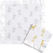 Aden By Aden And Anais Safari Babes Giraffe/Elephant Print Issie Muslin Security Blanket, Black, White, Pack of 2