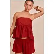 Rust Textured Long Bandeau Top, Rust