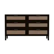 Casa Decor Tulum Rattan 6 Chest of Drawers Cabinet Bedroom Storage Tallboy Black