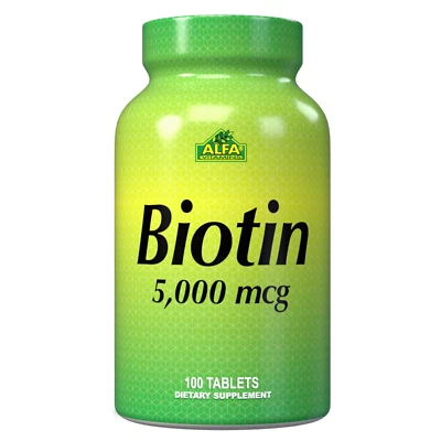 Alfa Vitamins Biotin 5000 Mcg 100 tablets / Skin-Hair-Nails / Energy Production