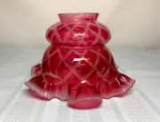 FENTON VINTAGE CRANBERRY OPALESCENT RUFFLED SHADE, DIAMOND QUILT, NICE, RARE~~~