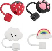 GANAZONO 4pcs Silicone Straw Covers Adorable Whimsical Drinking Straw Protectors Versatile Plug Caps for Home Office School and Travel Use