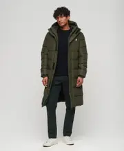 Hooded Longline Sports Puffer | Dark Moss Green