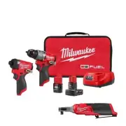 Milwaukee Hammer Drill, Impact-Driver, Ratchet Combo Kit 12V Li-Ion Brushless
