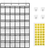 Classroom Pocket Chart - Cell Phone Calculator Holder | 42 Pockets Clear Cell Phone Calculator Organizer with 8 Hooks & Number Sticker,Multifunctional Calculator Holder Classroom Pockets for Classroom
