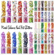 Mixed Colours and Shapes Nail Art Glitters - Set 6pcs Jar