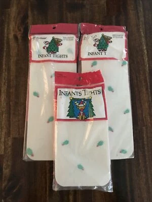 VTG Christmas Tights For Infants 0 To 9 Months Up To 15 Pounds Holly Mistletoe