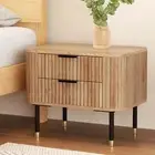 Pine Bedside Table 2 Drawers MDF Wood Easy Assembly Storage Modern Bedroom 02-WD