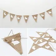 Bunting Flags 7pcs Easter Party Decoration Linen Pennant White Rabbit Linen Flag Party Bunting Bunting