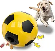 Dog Treat Dispenser - Fun Squeaky Interactive Dog Toy Ball for Aggressive Chewers, Dog Puzzle Enrichment Treat Dispensing Rubber Chew Toys for Small Medium Large Dogs, Yellow