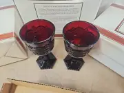 1876 Avon Cape Cod Ruby Red Wine Water Goblet Glass Vintage Set Of 6