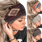 Boho Headbands Women Wide Head Bands Turban Elastic Nonslip Hairbands Workout Yoga Hair Scarfs Running Sweatband African Bohemian Head Wraps Fashion Hair Acces