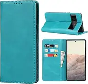 Cavor for Google Pixel 6 Pro Case, Pixel 6Pro Cowhide Pattern PU Leather Cases Flip Magnetic Kickstand Book Wallet Cover Phone Case with Card Slots(6.7") -Sky Blue