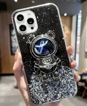 NEW Black Glittery Space Phone Case iPhone 13 NWT Astronaut Phone Holder Stand