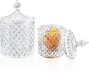 2Pcs Crystal Diamond Faceted Jar with Lid, FHDUSRYO Glass Sugar Bowl Decorative Candy Jars, Diamond Candy Dish, Crystal Cookie Tin Biscuit Barrel, Buffet Container, Qtip Holder for Home (10 oz+20oz)