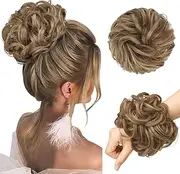 Messy Hair Bun Hair Pieces Wavy Curly Large Hair Bun Scrunchies Extensions Synthetic Chignon Hairpieces for Women Girls, Brown & Blonde