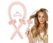 Heatless Curling Rod Headband Silk Curling Ribbon Hair Rollers Lazy Curler Set Pink